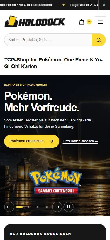 Startseite von holodock.de auf dem Smartphone