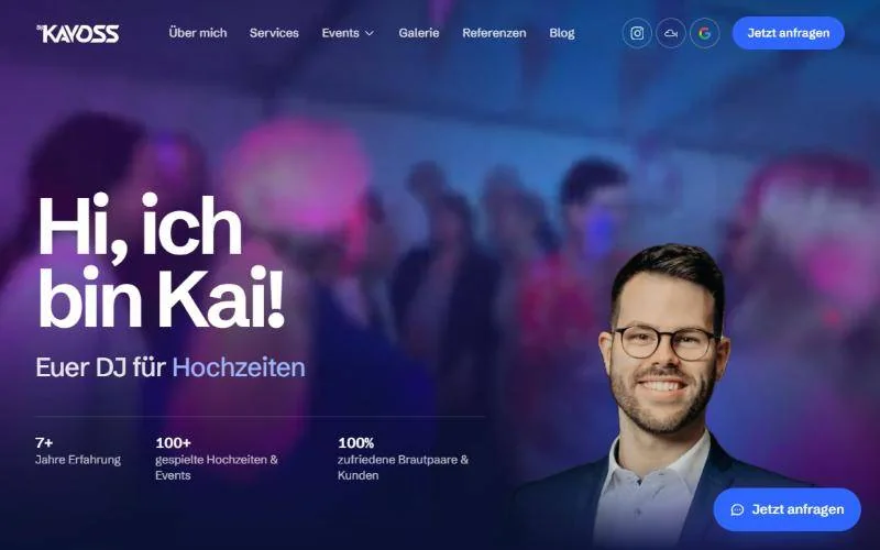 Startseite von djkayoss.de in der Desktop-Ansicht