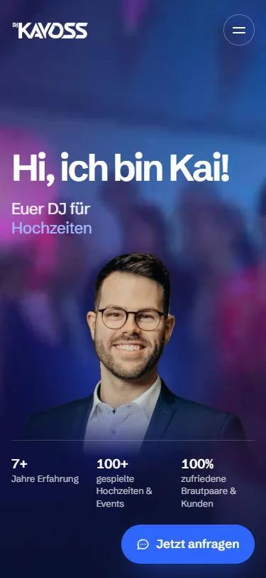 Startseite von djkayoss.de auf dem Smartphone